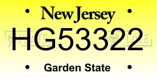 HG53322 New Jersey License Plate