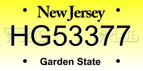 HG53377 New Jersey License Plate