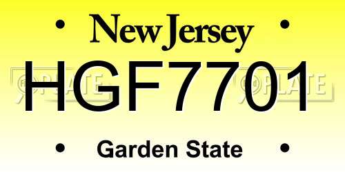 HGF7701 New Jersey License Plate
