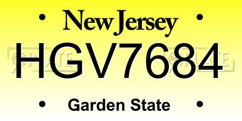 HGV7684 New Jersey License Plate