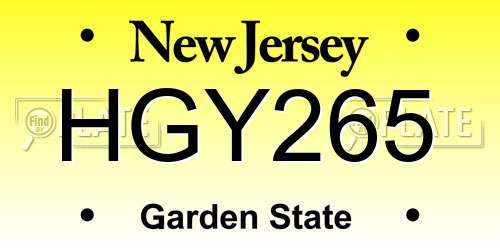 HGY265 New Jersey License Plate