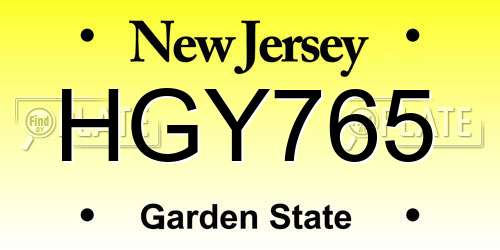 HGY765 New Jersey License Plate