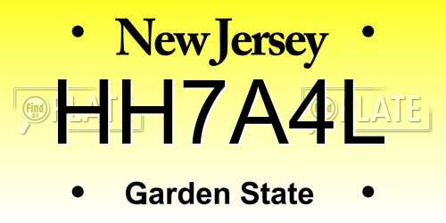 HH7A4L New Jersey License Plate