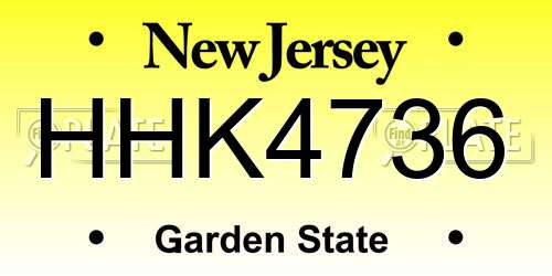 HHK4736 New Jersey License Plate