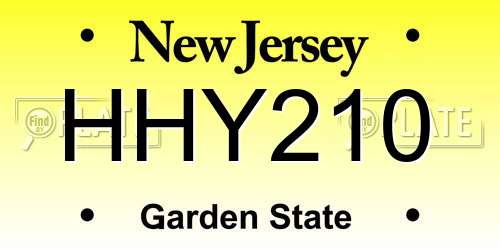 HHY210 New Jersey License Plate