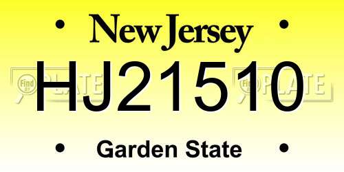 HJ21510 New Jersey License Plate
