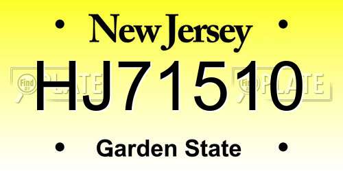 HJ71510 New Jersey License Plate