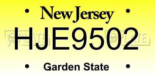 HJE9502 New Jersey License Plate
