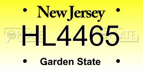 HL4465 New Jersey License Plate
