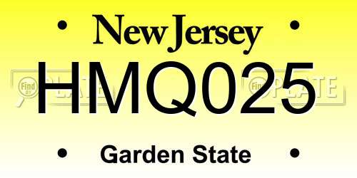 HMQ025 New Jersey License Plate