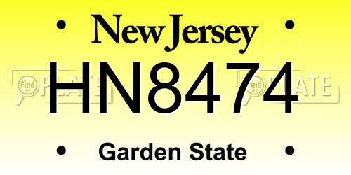 HN8474 New Jersey License Plate