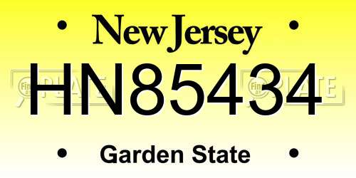 HN85434 New Jersey License Plate