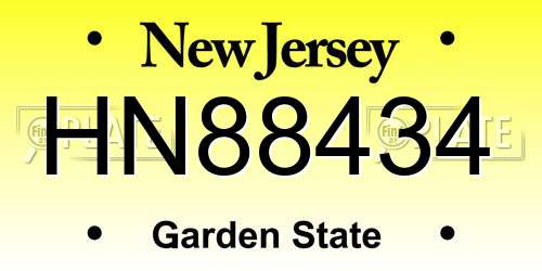 HN88434 New Jersey License Plate
