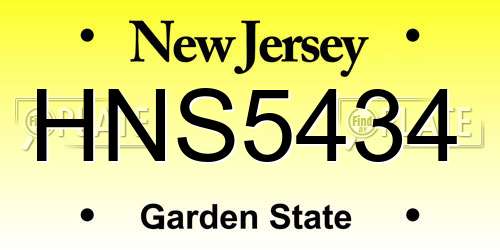 HNS5434 New Jersey License Plate