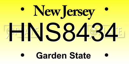 HNS8434 New Jersey License Plate
