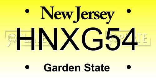 HNXG54 New Jersey License Plate