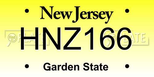 HNZ166 New Jersey License Plate