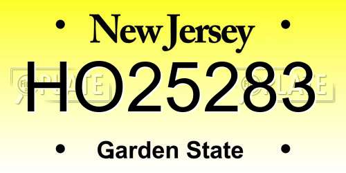 HO25283 New Jersey License Plate