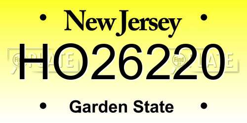 HO26220 New Jersey License Plate