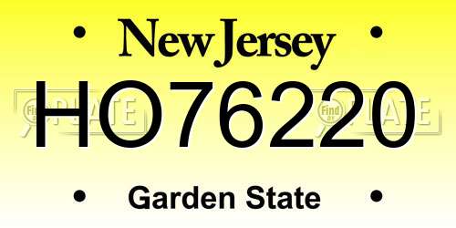 HO76220 New Jersey License Plate
