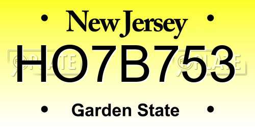 HO7B753 New Jersey License Plate