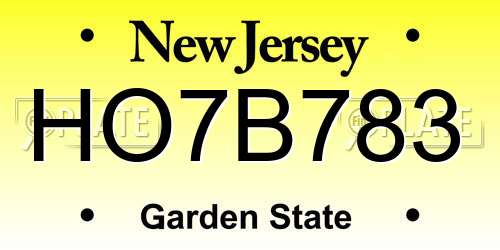 HO7B783 New Jersey License Plate