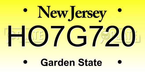 HO7G720 New Jersey License Plate