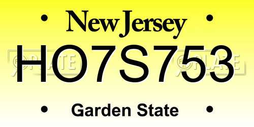 HO7S753 New Jersey License Plate