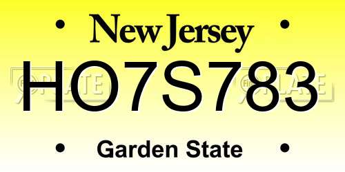 HO7S783 New Jersey License Plate