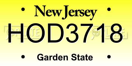 HOD3718 New Jersey License Plate