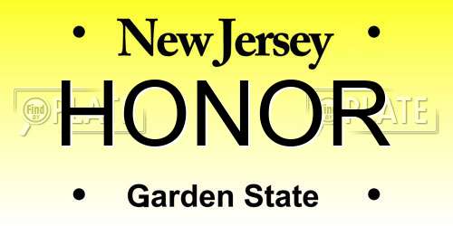 HONOR New Jersey License Plate