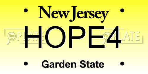 HOPE4 New Jersey License Plate