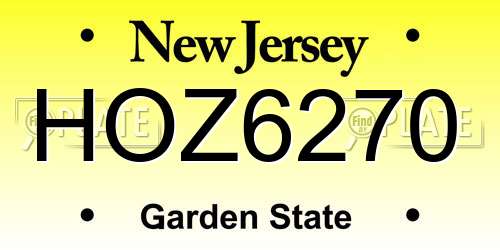 HOZ6270 New Jersey License Plate