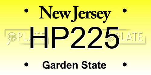 HP225 New Jersey License Plate