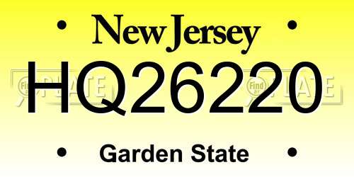 HQ26220 New Jersey License Plate