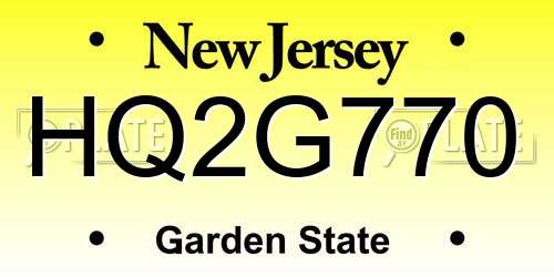 HQ2G770 New Jersey License Plate