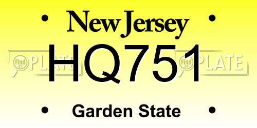 HQ751 New Jersey License Plate
