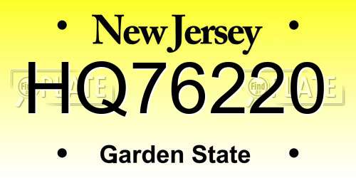 HQ76220 New Jersey License Plate