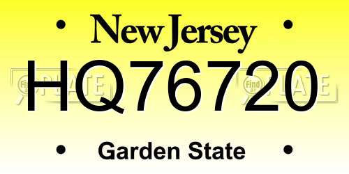 HQ76720 New Jersey License Plate