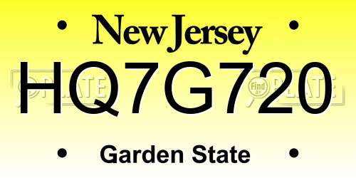 HQ7G720 New Jersey License Plate