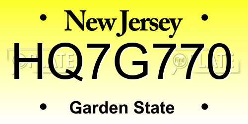HQ7G770 New Jersey License Plate