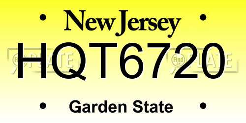 HQT6720 New Jersey License Plate