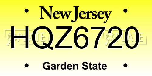 HQZ6720 New Jersey License Plate
