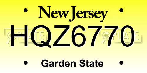 HQZ6770 New Jersey License Plate