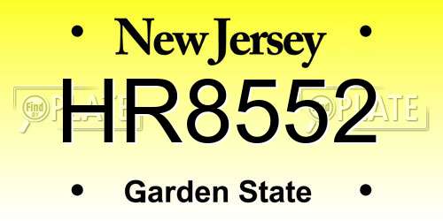 HR8552 New Jersey License Plate