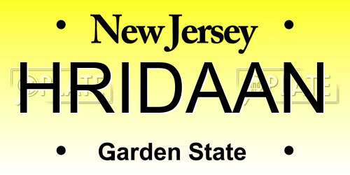 HRIDAAN New Jersey License Plate