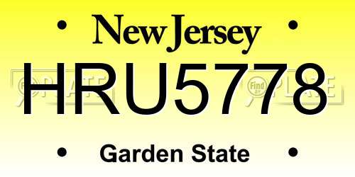 HRU5778 New Jersey License Plate