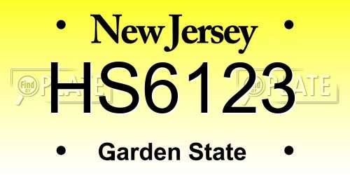 HS6123 New Jersey License Plate