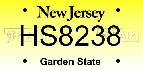 HS8238 New Jersey License Plate