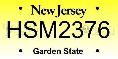 HSM2376 New Jersey License Plate